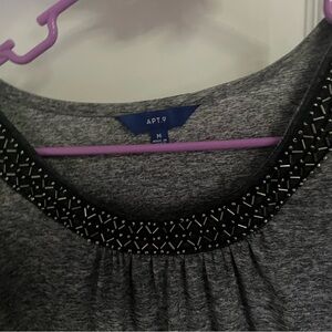Apt. 9 Gray Blouse with Black Embellished Neckline